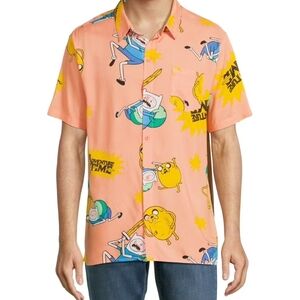 Adventure Time Peach Graphic Short-Sleeve Button-Down Shirt